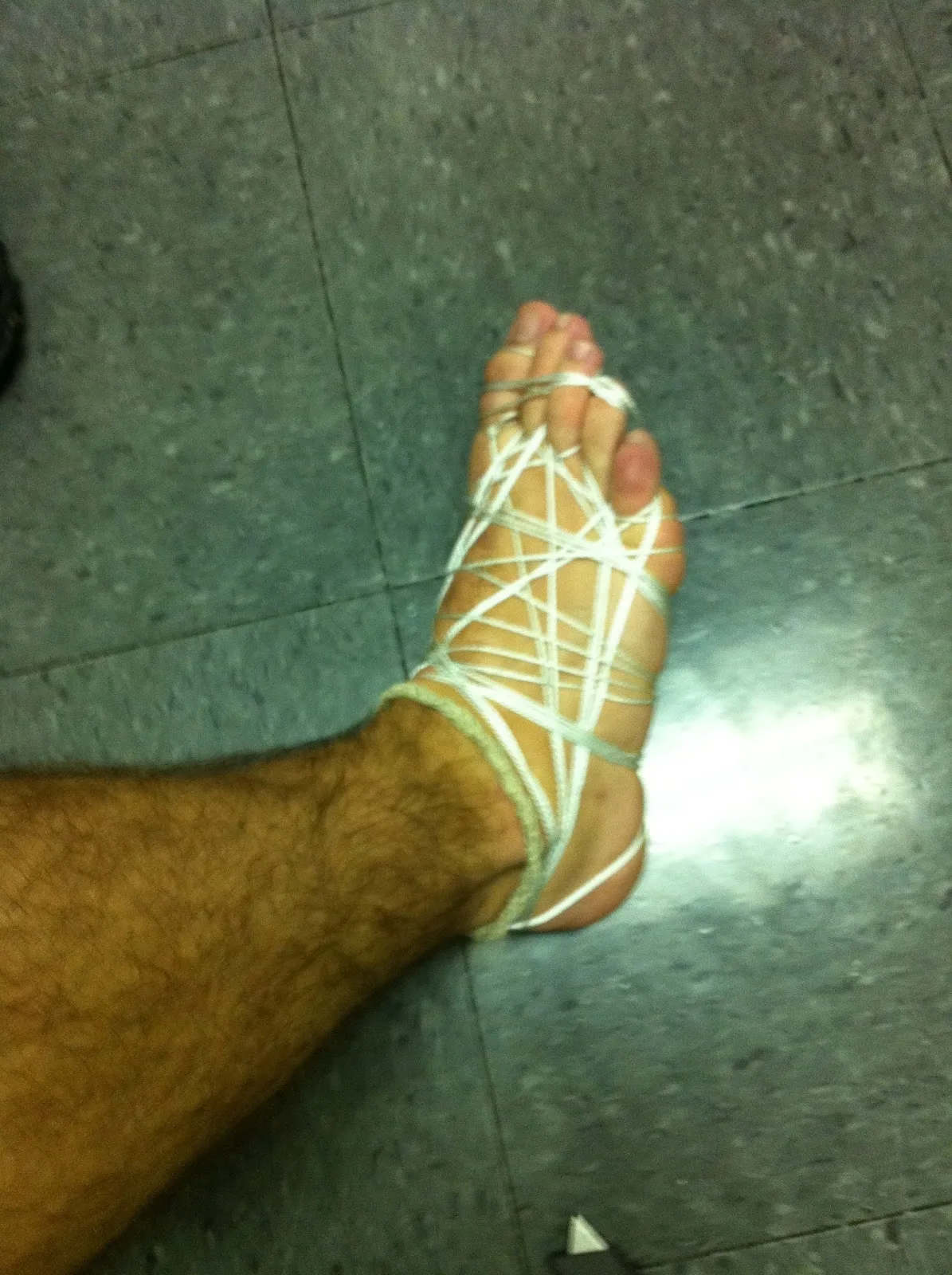 Hard cock and balls wrapped tight in rope, feet bound too, kinky guy playing dirty - photo 7