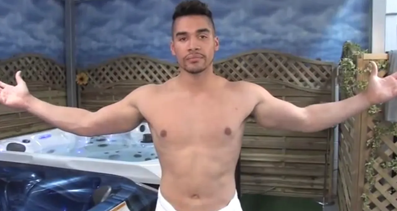 Louis Smith naked from behind showing tattooed back and firm ass near hot tub - photo 7