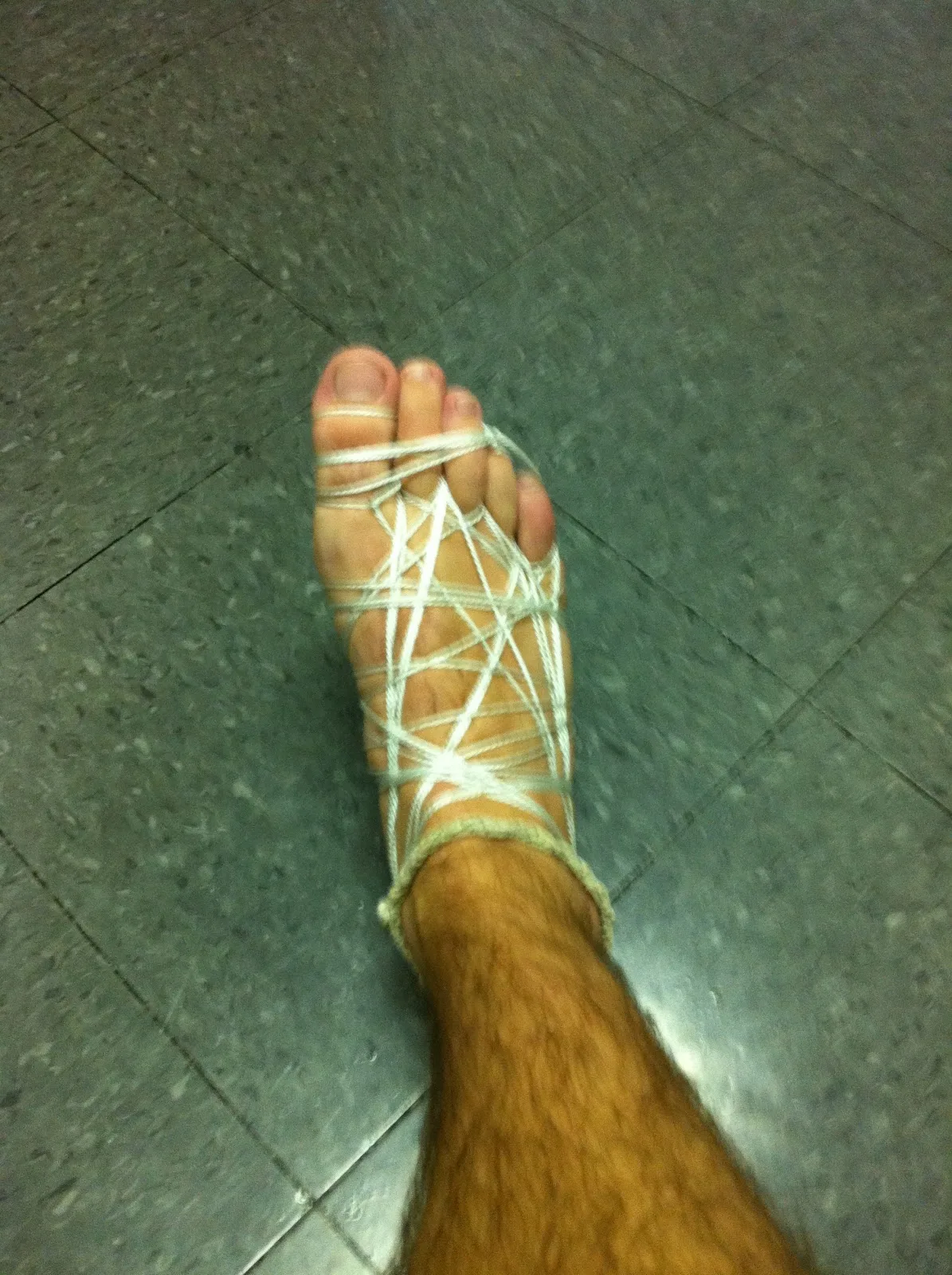 Hard cock and balls wrapped tight in rope, feet bound too, kinky guy playing dirty - photo 5