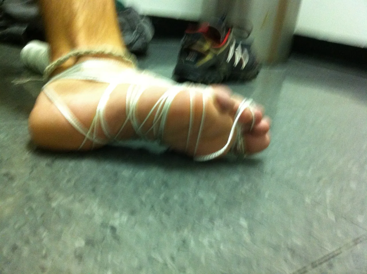 Hard cock and balls wrapped tight in rope, feet bound too, kinky guy playing dirty - photo 6