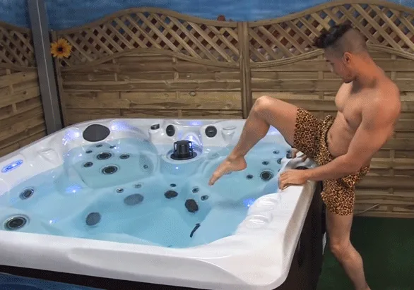 Louis Smith naked from behind showing tattooed back and firm ass near hot tub - photo 8