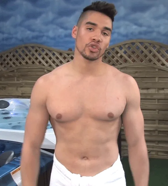 Louis Smith naked from behind showing tattooed back and firm ass near hot tub - photo 4
