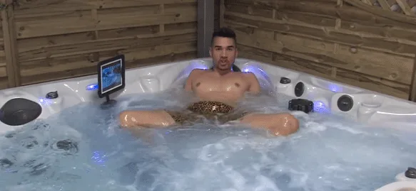 Louis Smith naked from behind showing tattooed back and firm ass near hot tub - photo 6