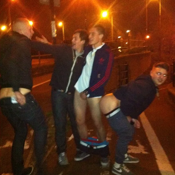 Naughty lads flashing their bare asses and underwear on a wild night out